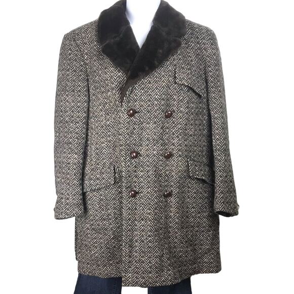 VTG 60’s 70’s Bonds Fifth Avenue Overcoat 42 Wool Herringbone Blanket Lined - Picture 1 of 8